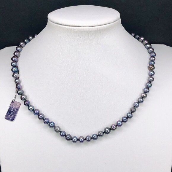 Iridescent Dark Purple Genuine Fresh Water Pearl Necklace 17.75" Sterling Silver
